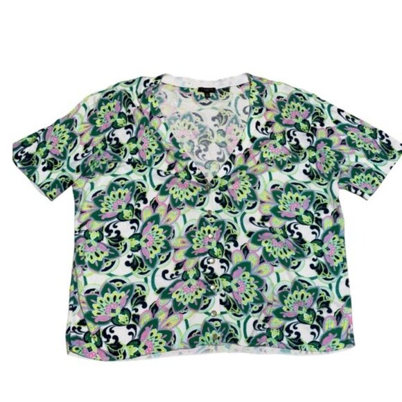 Talbots Kelly Blooming Paisley V-Neck Full Needle Cardigan Elbow Sleeve Women’s - Picture 4 of 8